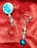 Unique Turtle Badge Reel with Hand Beaded Keychain – 3-in-1 Fidget Accessory
