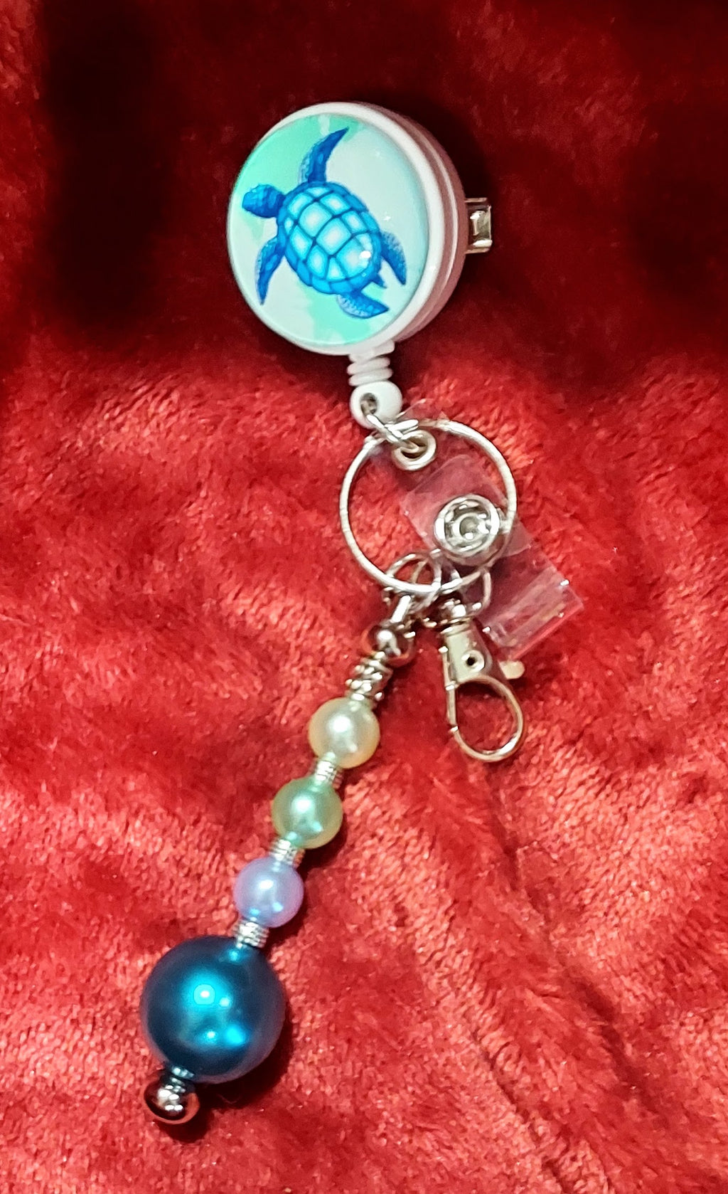 Unique Turtle Badge Reel with Hand Beaded Keychain – 3-in-1 Fidget Accessory