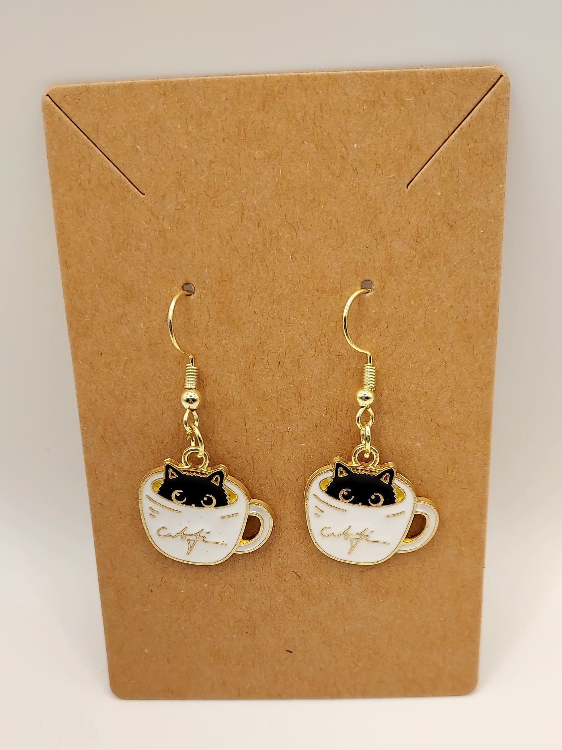 Whimsical Cat & Coffee Cup Earrings –  Artisan Jewelry