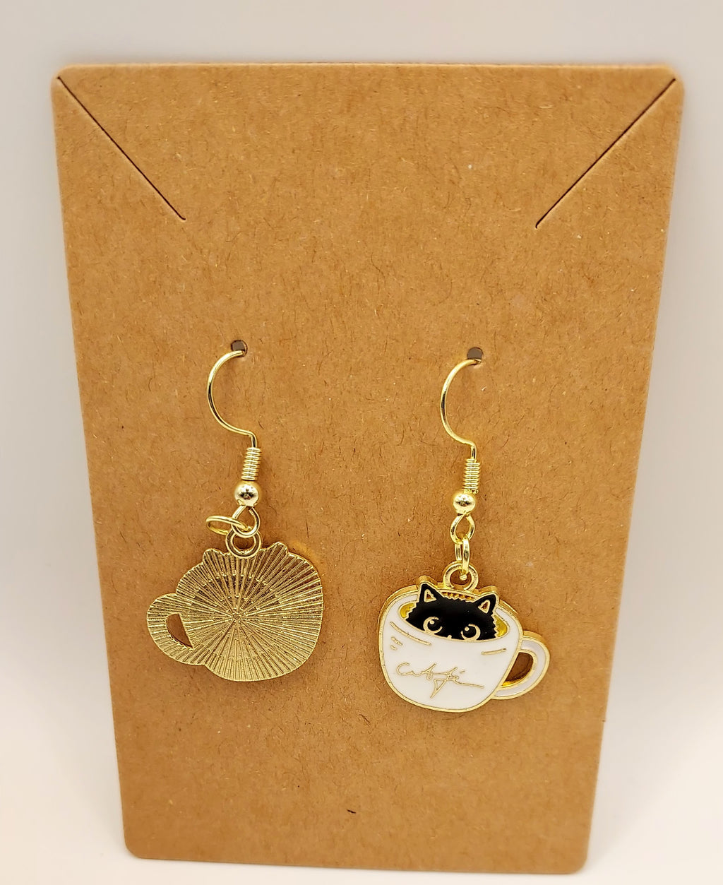 Whimsical Cat & Coffee Cup Earrings –  Artisan Jewelry