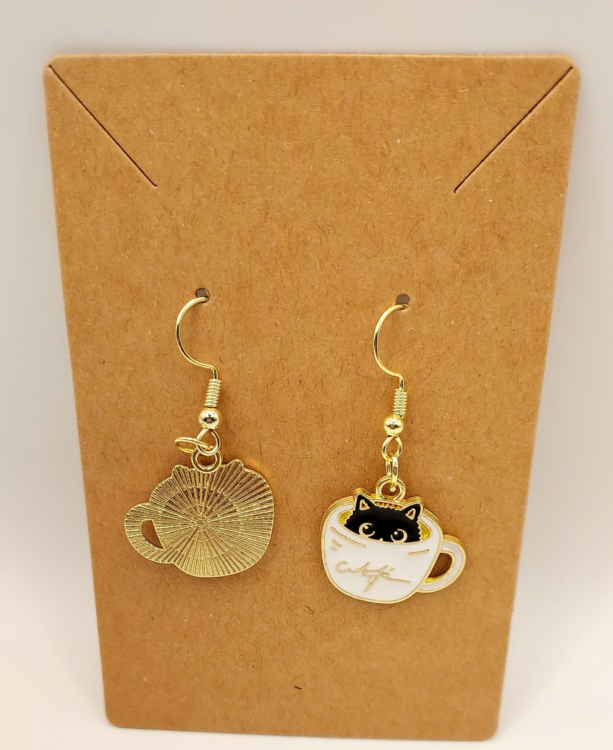 Whimsical Cat & Coffee Cup Earrings –  Artisan Jewelry
