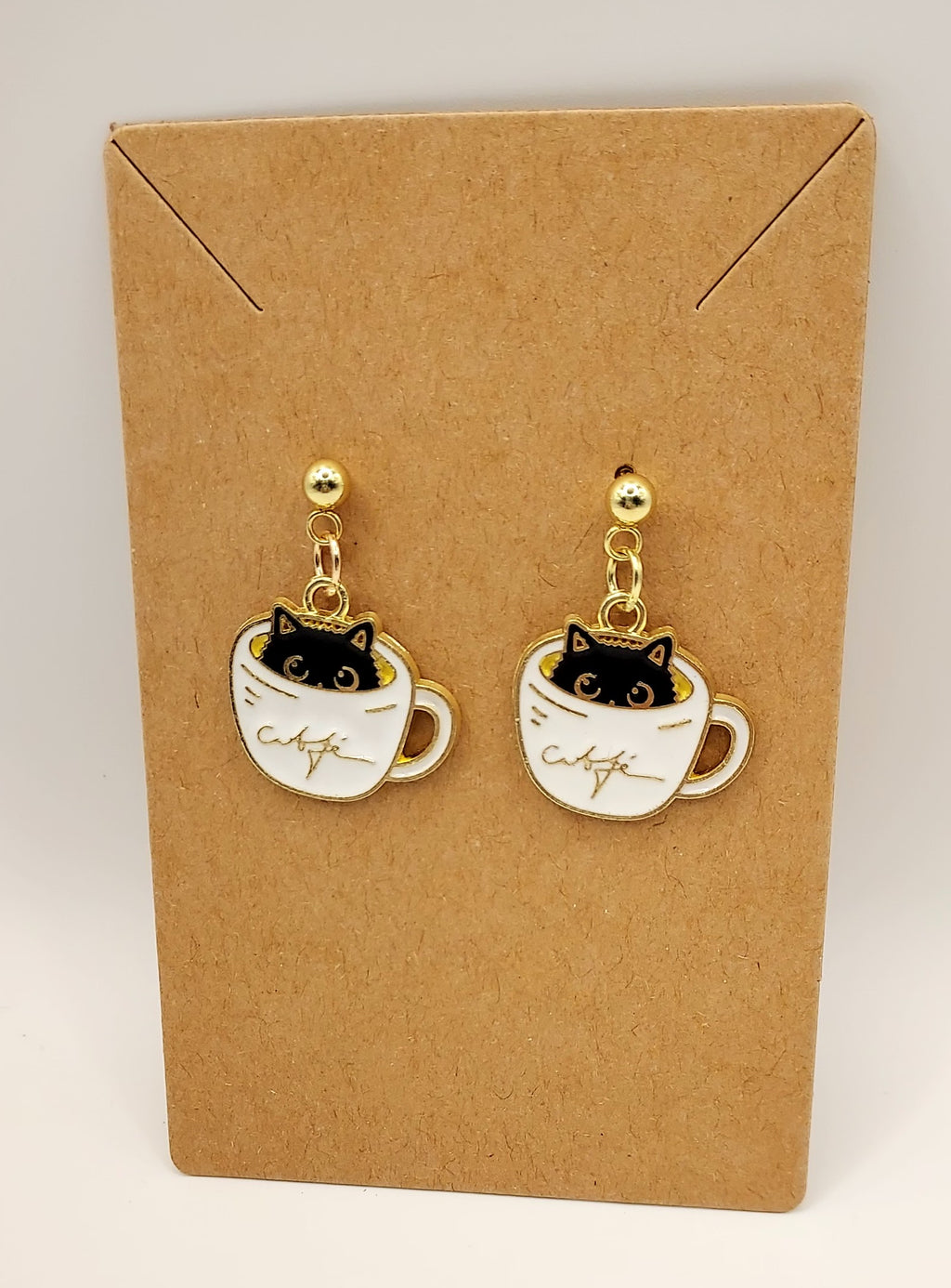 Whimsical Cat & Coffee Cup Earrings –  Artisan Jewelry