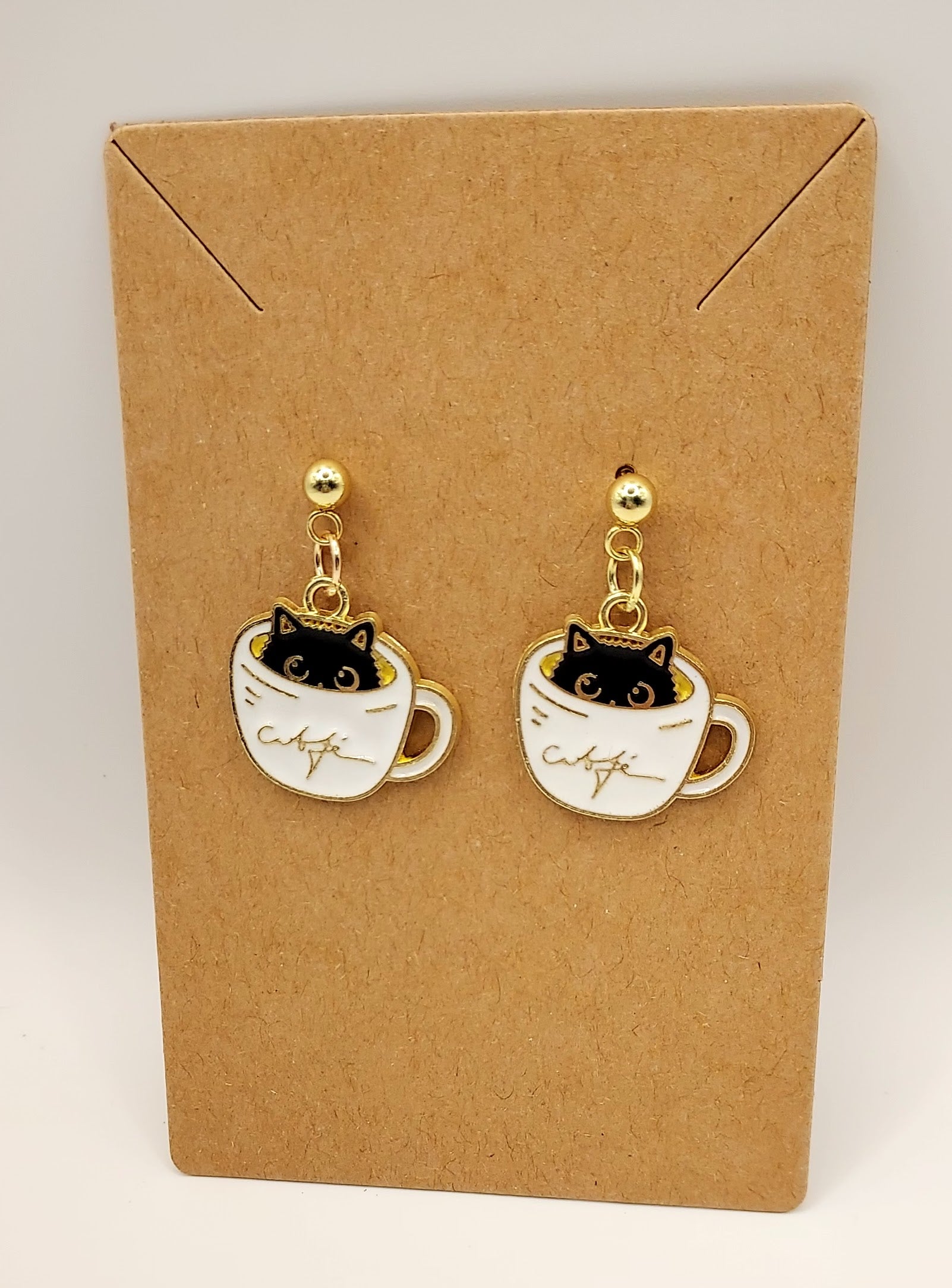 Whimsical Cat & Coffee Cup Earrings –  Artisan Jewelry